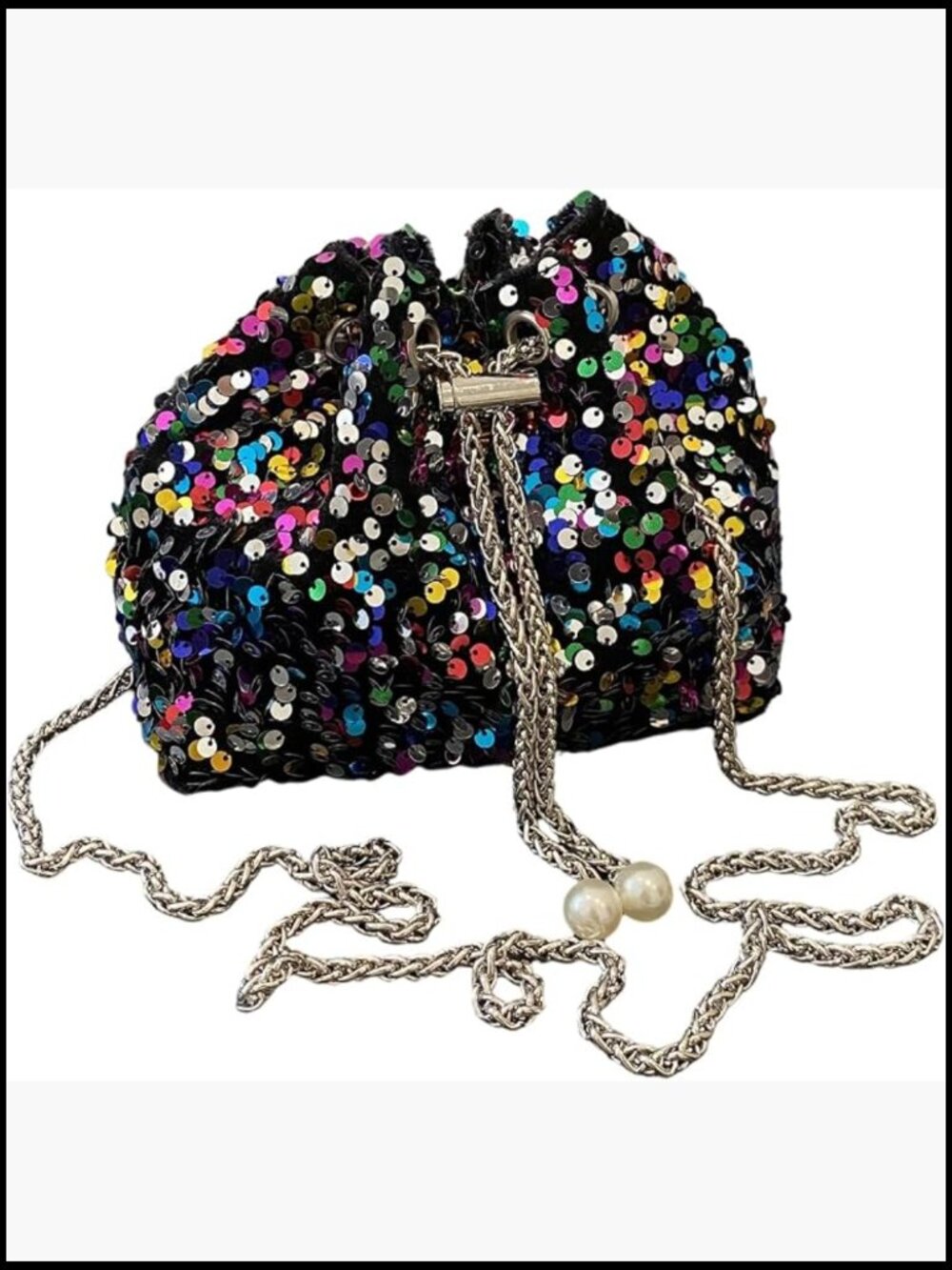 Sparkly Sequin Bucket Bag Chain Strap Crossbody Evening Clutch Purse Handbag